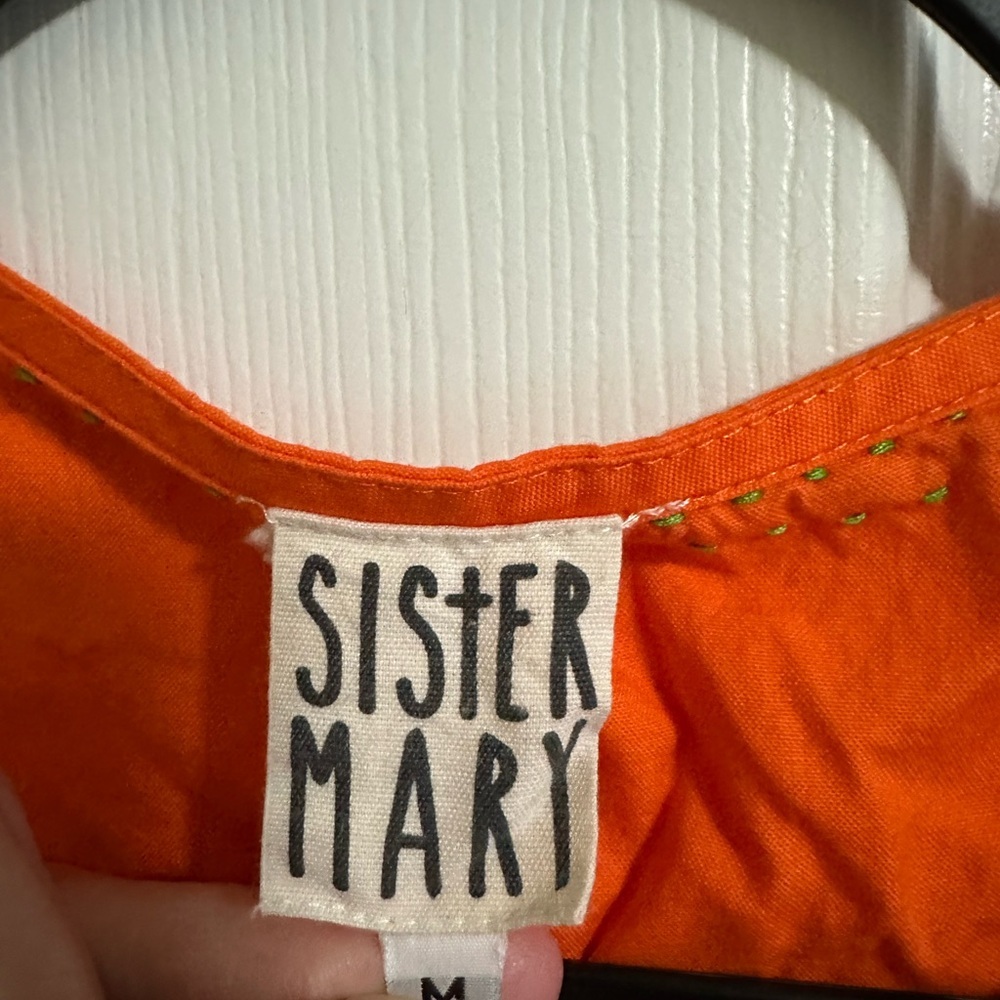 Sister Mary Floral Embroidered Tank Shift Dress Womens SZ M Orange Boho - Picture 3 of 5